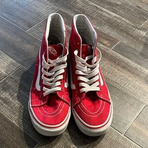 Vans Red and White High-Top Sneakers